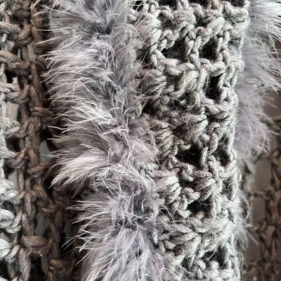 Laseine Crochet Faux Fur Trim Open Front Cardigan Vest Gray Large - Picture 3 of 6